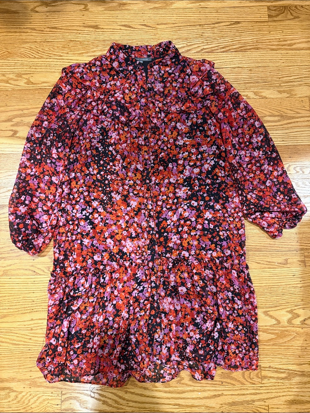 julia jordan Floral Button-Front Tunic Dress in Pink & Red
